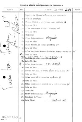 TV Tupi [emissora]. Ultra Notícias [programa]. Roteiro [televisivo], 27 mai. 1969.