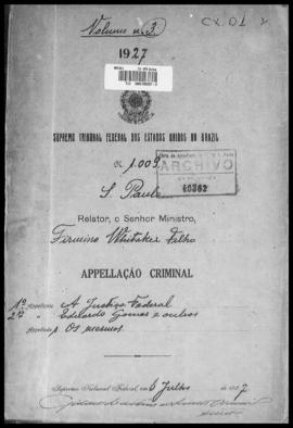 Processo... [apelação criminal], nª 1009/1927. [São Paulo-SP?], 1927. v. 3
