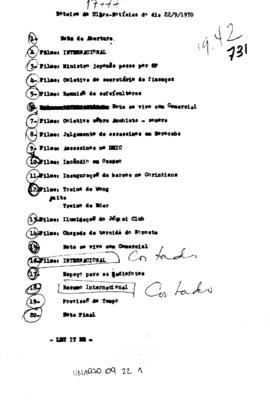 TV Tupi [emissora]. Ultra Notícias [programa]. Roteiro [televisivo], 22 set. 1970.