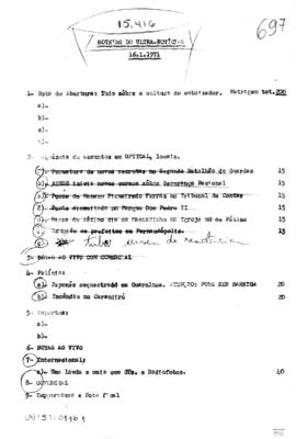 TV Tupi [emissora]. Ultra Notícias [programa]. Roteiro [televisivo], 16 jan. 1971.