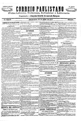 Correio paulistano [jornal], [s/n]. São Paulo-SP, 18 jul. 1877.