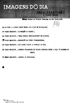 TV Tupi [emissora]. Revista Feminina [programa]. Roteiro [televisivo], 13 nov. 1961.