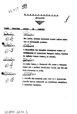 TV Tupi [emissora]. Ultra Notícias [programa]. Roteiro [televisivo], 23 dez. 1970.