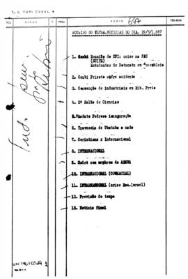 TV Tupi [emissora]. Ultra Notícias [programa]. Roteiro [televisivo], 29 mai. 1967.