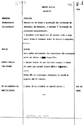 TV Tupi [emissora]. Grande Jornal [programa]. Roteiro [televisivo], 11 out. 1976.