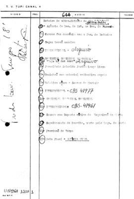 TV Tupi [emissora]. Ultra Notícias [programa]. Roteiro [televisivo], 05 dez. 1968.