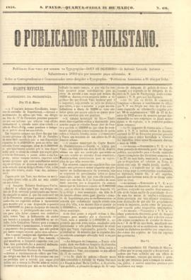 O Publicador paulistano [jornal], n. 69. São Paulo-SP, 31 mar. 1858.