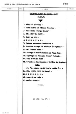 TV Tupi [emissora]. Correspondentes Brasileiros Associados [programa]. Roteiro [televisivo], 29 dez. 1971.