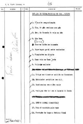 TV Tupi [emissora]. Ultra Notícias [programa]. Roteiro [televisivo], 08 mar. 1966.