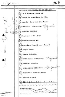 TV Tupi [emissora]. Ultra Notícias [programa]. Roteiro [televisivo], 13 fev. 1969.