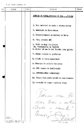 TV Tupi [emissora]. Ultra Notícias [programa]. Roteiro [televisivo], 17 jan. 1966.