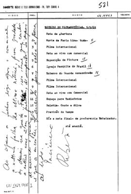 TV Tupi [emissora]. Ultra Notícias [programa]. Roteiro [televisivo], 05 set. 1969.