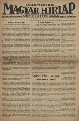 Délamerikai Magyar Hirlap [jornal], a. 1, n. 1. São Paulo-SP, 01 fev. 1948.