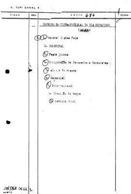 TV Tupi [emissora]. Ultra Notícias [programa]. Roteiro [televisivo], 22 jun. 1968.