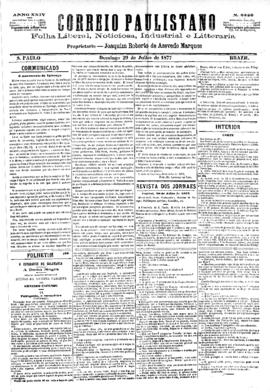 Correio paulistano [jornal], [s/n]. São Paulo-SP, 29 jul. 1877.