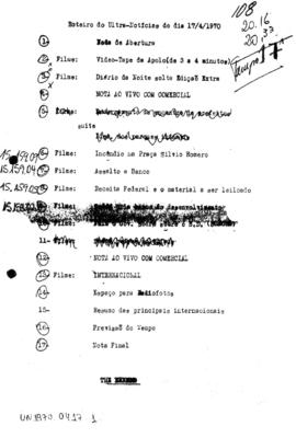 TV Tupi [emissora]. Ultra Notícias [programa]. Roteiro [televisivo], 17 abr. 1970.