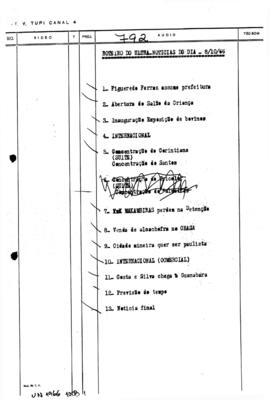TV Tupi [emissora]. Ultra Notícias [programa]. Roteiro [televisivo], 08 out. 1966.