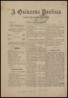 A Quinzena paulista [jornal], a. 1, n. 1. São Paulo-SP, 02 jun. 1889.