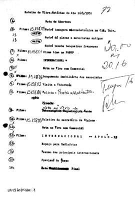 TV Tupi [emissora]. Ultra Notícias [programa]. Roteiro [televisivo], 16 abr. 1970.