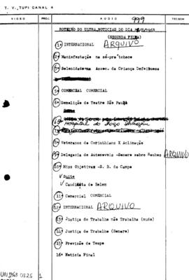 TV Tupi [emissora]. Ultra Notícias [programa]. Roteiro [televisivo], 26 ago. 1968.