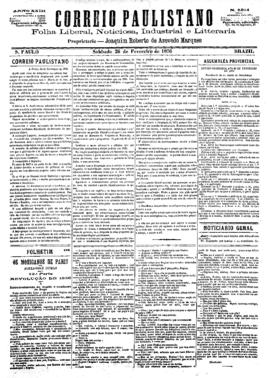 Correio paulistano [jornal], [s/n]. São Paulo-SP, 26 fev. 1876.