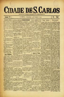 Cidade de S. Carlos [jornal], a. 6, n. 948. São Carlos do Pinhal-SP, 14 out. 1910.