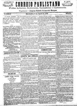 Correio paulistano [jornal], [s/n]. São Paulo-SP, 09 ago. 1876.