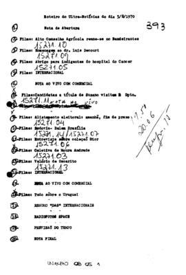 TV Tupi [emissora]. Ultra Notícias [programa]. Roteiro [televisivo], 05 ago. 1970.