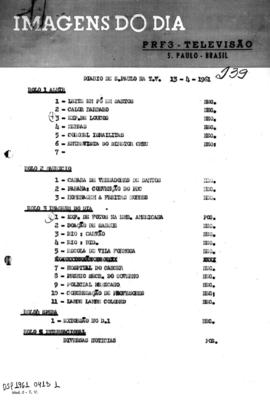 TV Tupi [emissora]. Diário de São Paulo na T.V. [programa]. Roteiro [televisivo], 13 abr. 1961.