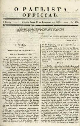 O Paulista official [jornal], n. 151. São Paulo-SP, 10 fev. 1836.