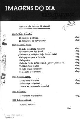 TV Tupi [emissora]. Diário de São Paulo na T.V. [programa]. Roteiro [televisivo], 30 jun. 1960.