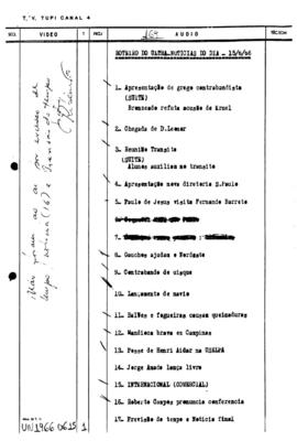 TV Tupi [emissora]. Ultra Notícias [programa]. Roteiro [televisivo], 15 jun. 1966.