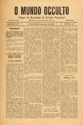 O Mundo occulto [jornal], a. 4, n. 37. Campinas-SP, nov. 1907.