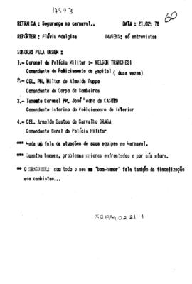 TV Tupi [emissora]. Dossiê subsidiário [programa não identificado], 21 fev. 1979.
