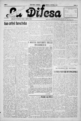 La Difesa [jornal], a. 1, n. 14. São Paulo-SP, 06 out. 1923.
