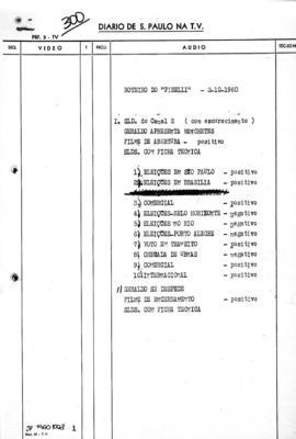 TV Tupi [emissora]. Jornal da Pirelli [programa]. Roteiro [televisivo], 03 out. 1960.