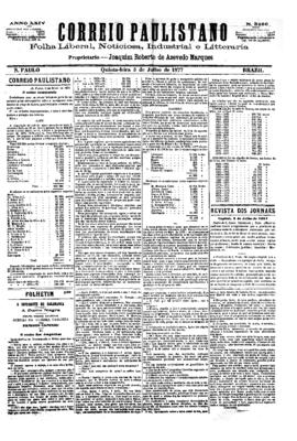 Correio paulistano [jornal], [s/n]. São Paulo-SP, 05 jul. 1877.