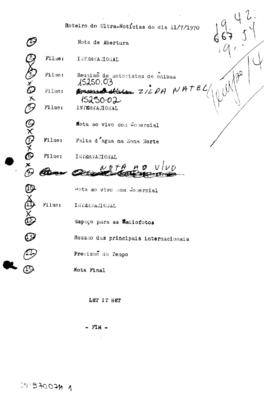 TV Tupi [emissora]. Ultra Notícias [programa]. Roteiro [televisivo], 11 jul. 1970.