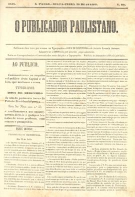 O Publicador paulistano [jornal], n. 99. São Paulo-SP, 30 jul. 1858.