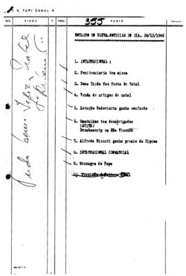 TV Tupi [emissora]. Ultra Notícias [programa]. Roteiro [televisivo], 24 dez. 1966.