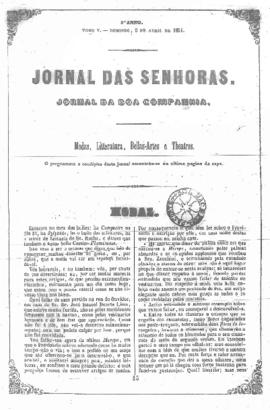 O Jornal das senhoras [jornal], a. 3, t. 5, [s/n]. Rio de Janeiro-RJ, 09 abr. 1854.