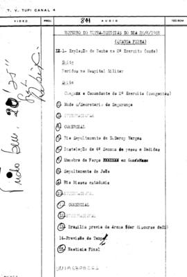 TV Tupi [emissora]. Ultra Notícias [programa]. Roteiro [televisivo], 26 jun. 1968.