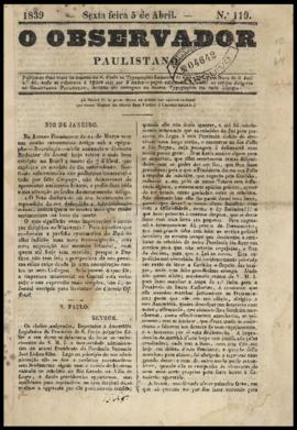 O Observador paulistano [jornal], n. 119. São Paulo-SP, 05 abr. 1839.