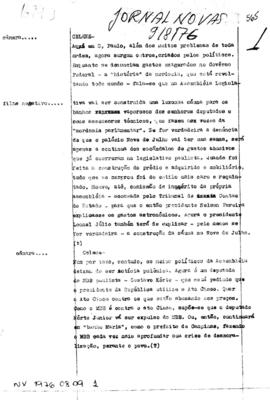 TV Tupi [emissora]. Jornal Novas [programa]. Roteiro [televisivo], 09 ago. 1976.