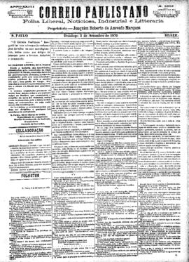 Correio paulistano [jornal], [s/n]. São Paulo-SP, 03 set. 1876.