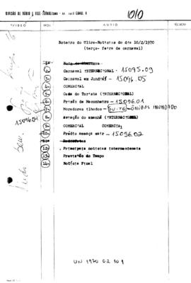 TV Tupi [emissora]. Ultra Notícias [programa]. Roteiro [televisivo], 10 fev. 1970.