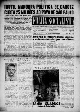 Folha socialista [jornal], a. 5, n. 25. São Paulo-SP, 10 jul. 1954.