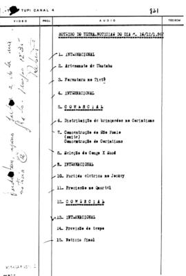TV Tupi [emissora]. Ultra Notícias [programa]. Roteiro [televisivo], 16 dez. 1967.