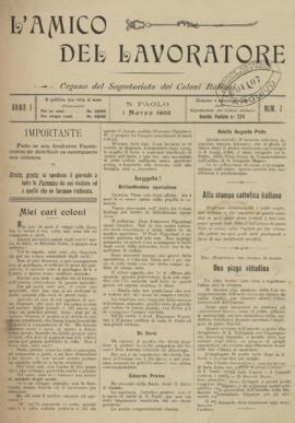 L´ Amico del lavoratore [jornal], a. 1, n. 7. São Paulo-SP, 01 mar. 1903.