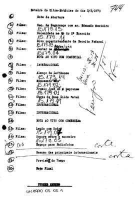 TV Tupi [emissora]. Ultra Notícias [programa]. Roteiro [televisivo], 05 mai. 1970.